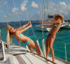 Kristi and Lu just hang'n around on the sailboat