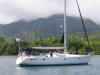 The sailboat Survivan at anchor off of Portsmouth in Dominica